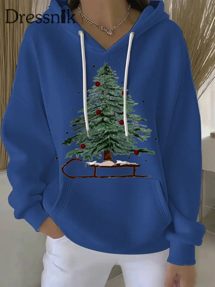 Damen Weihnachts druck Casual Hoodie Blau / S
