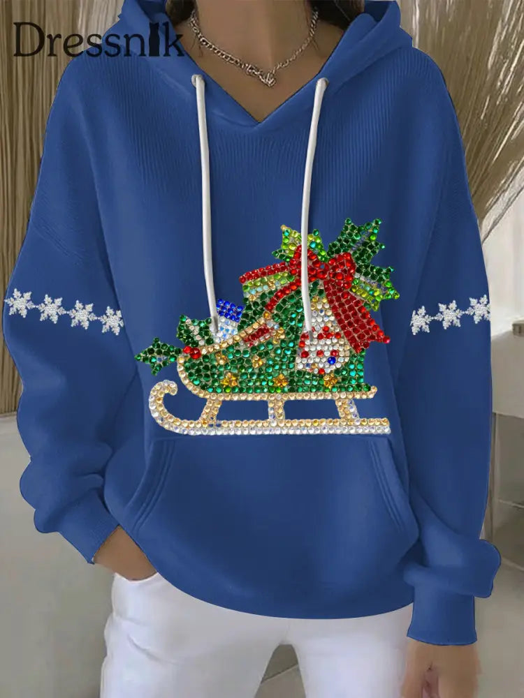 Damen Weihnachts druck Casual Hoodie Blau / S