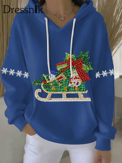 Damen Weihnachts druck Casual Hoodie Blau / S