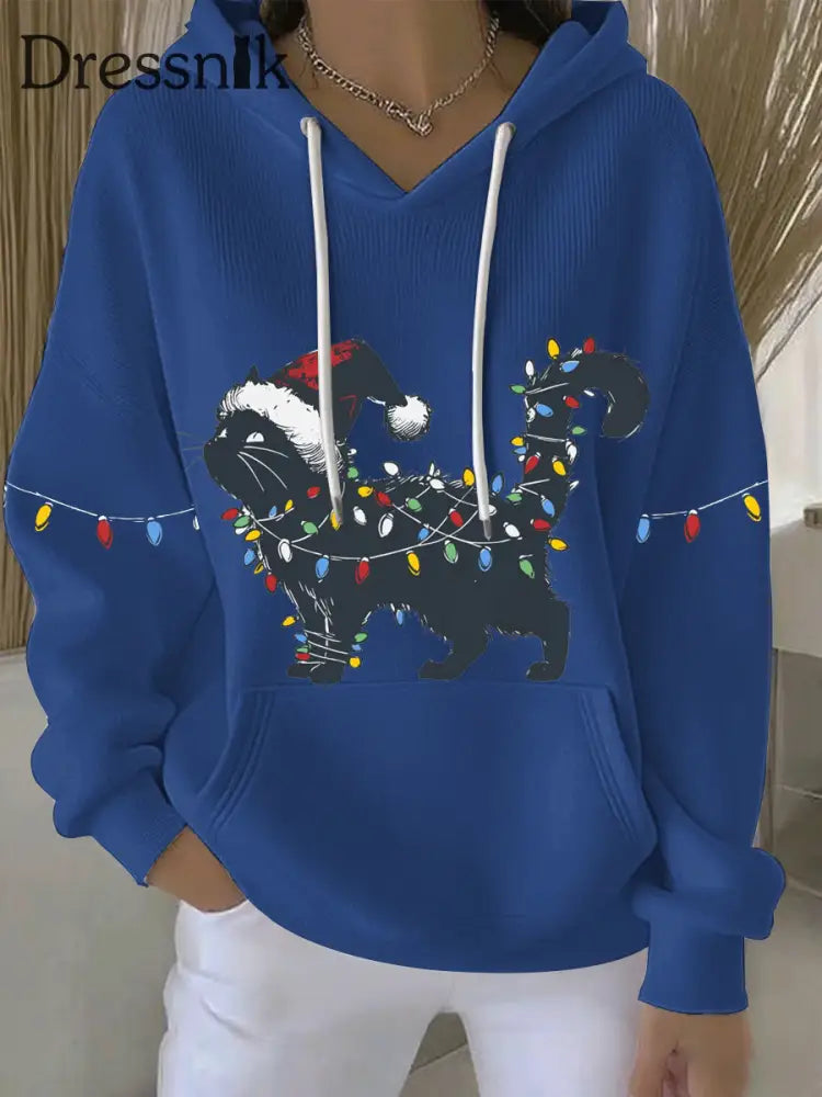 Damen Weihnachts druck Casual Hoodie Blau / S