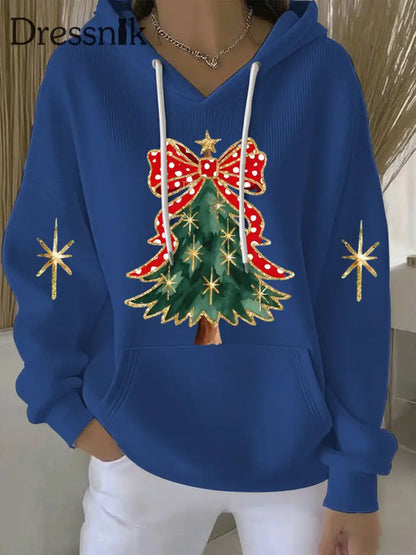 Damen Weihnachts druck Casual Hoodie Blau / S