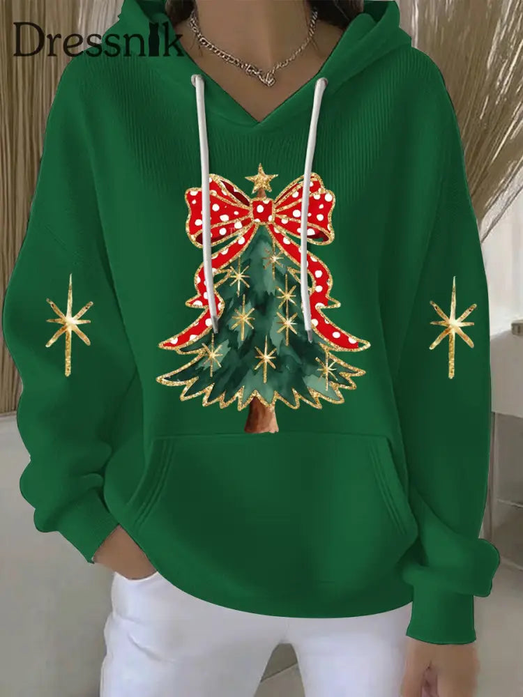 Damen Weihnachts druck Casual Hoodie Grün / S