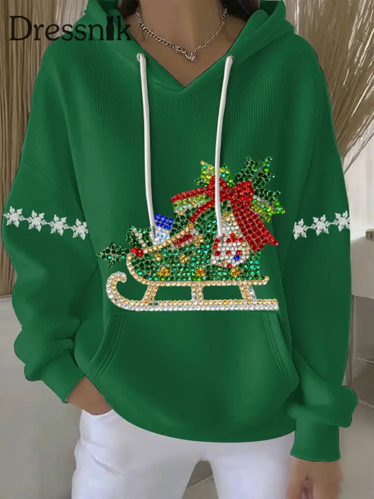Damen Weihnachts druck Casual Hoodie Grün / S