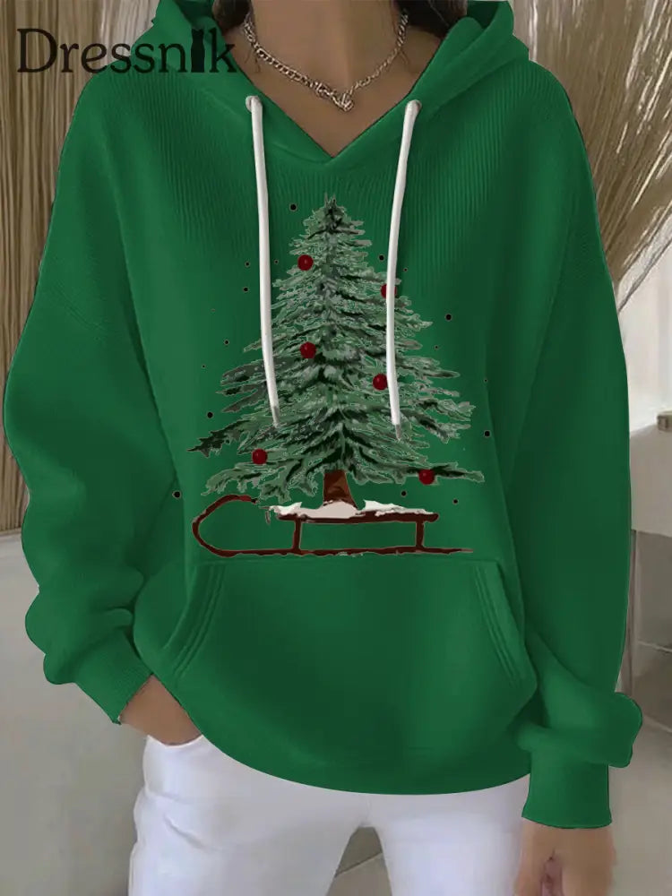 Damen Weihnachts druck Casual Hoodie Grün / S