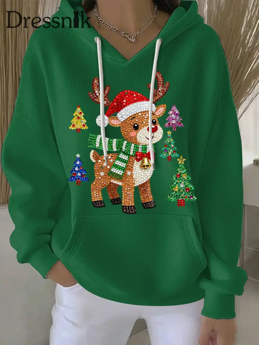 Damen Weihnachts druck Casual Hoodie Grün / S