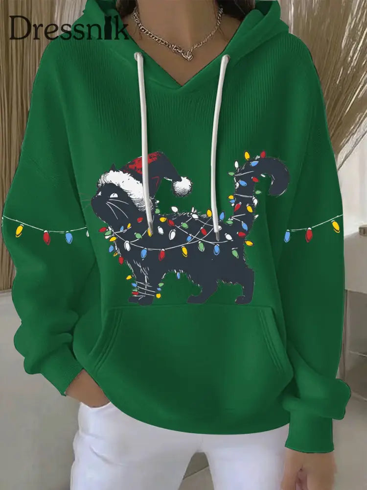 Damen Weihnachts druck Casual Hoodie Grün / S