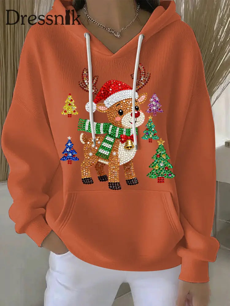 Damen Weihnachts druck Casual Hoodie Orange / S