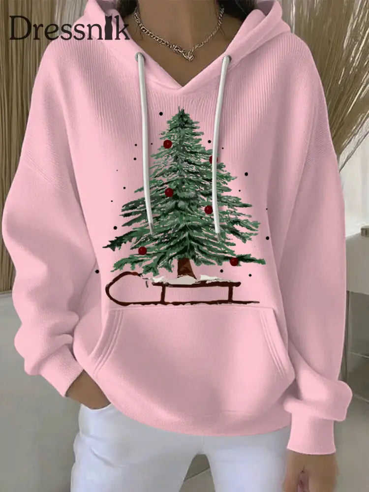 Damen Weihnachts druck Casual Hoodie Rosa / S