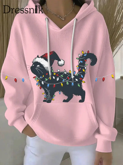 Damen Weihnachts druck Casual Hoodie Rosa / S