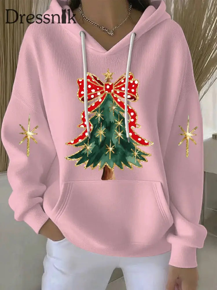 Damen Weihnachts druck Casual Hoodie Rosa / S