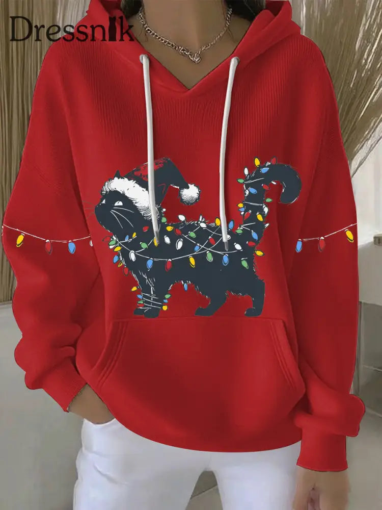 Damen Weihnachts druck Casual Hoodie Rot / S
