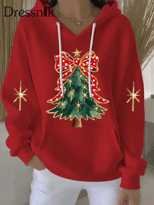 Damen Weihnachts druck Casual Hoodie Rot / S