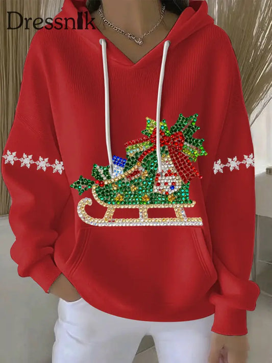 Damen Weihnachts druck Casual Hoodie Rot / S