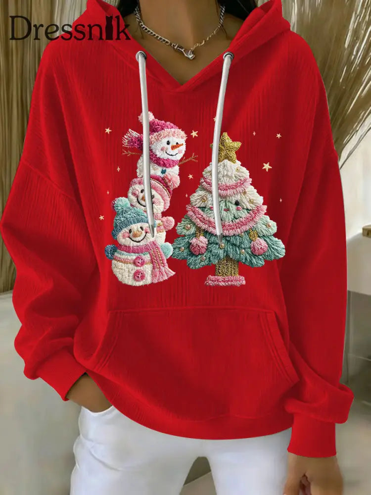 Damen Weihnachts druck Casual Hoodie Rot / S
