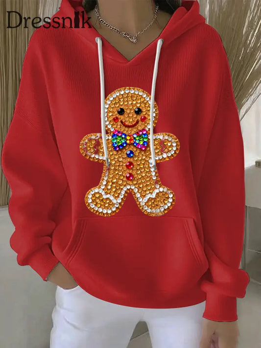 Damen Weihnachts druck Casual Hoodie Rot / S