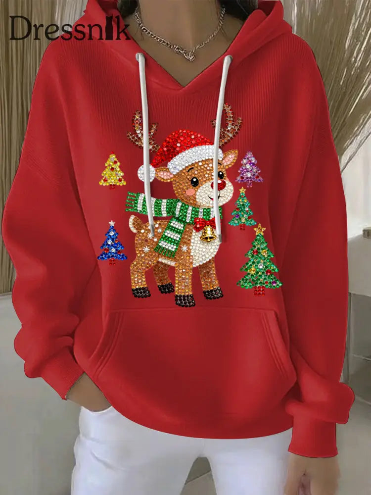 Damen Weihnachts druck Casual Hoodie Rot / S