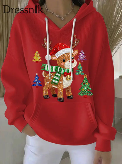 Damen Weihnachts druck Casual Hoodie Rot / S