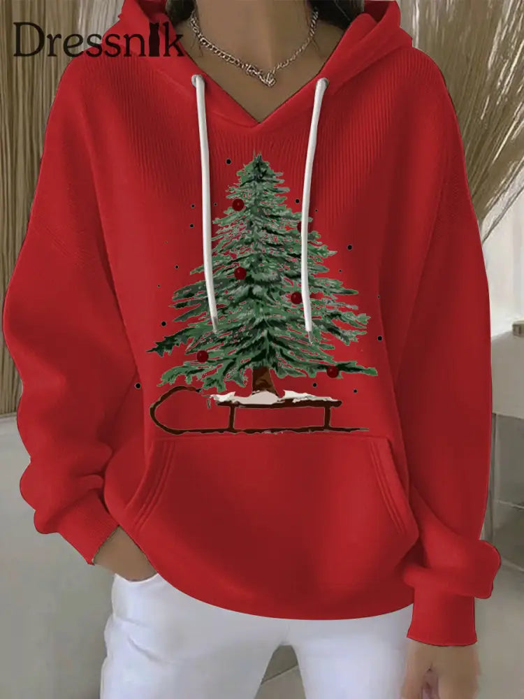 Damen Weihnachts druck Casual Hoodie Rot / S