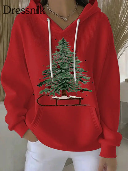 Damen Weihnachts druck Casual Hoodie Rot / S