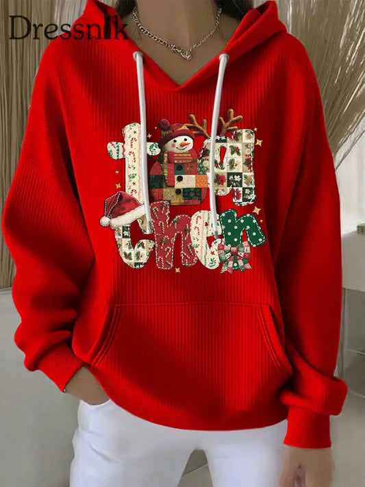 Damen Weihnachts druck Casual Hoodie Rot / S