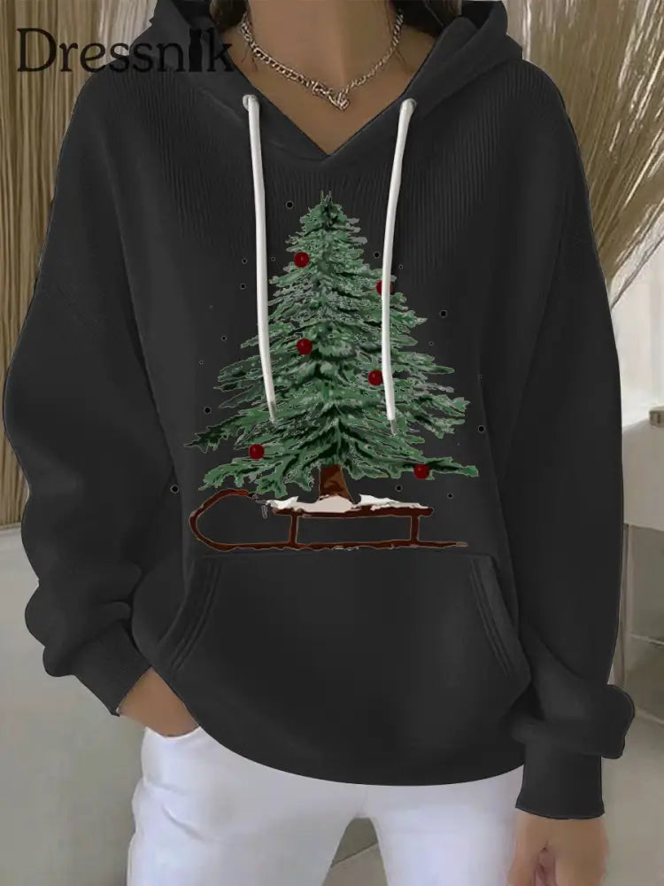 Damen Weihnachts druck Casual Hoodie Schwarz / S