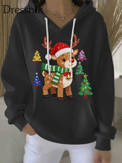Damen Weihnachts druck Casual Hoodie Schwarz / S