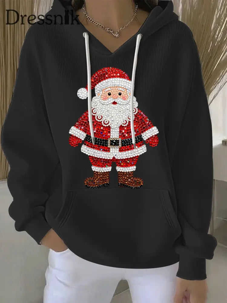 Damen Weihnachts druck Casual Hoodie Schwarz / S