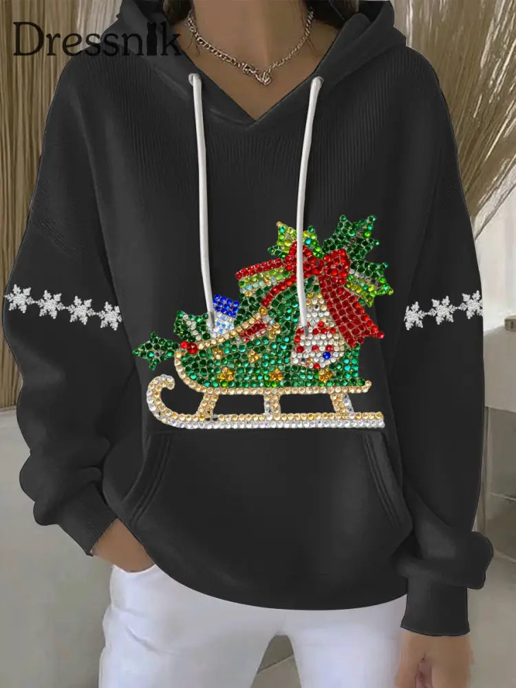 Damen Weihnachts druck Casual Hoodie Schwarz / S