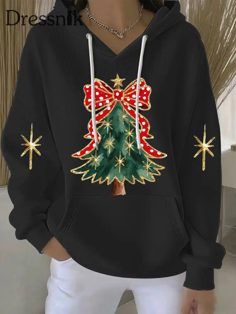 Damen Weihnachts druck Casual Hoodie Schwarz / S