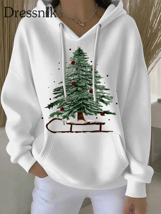 Damen Weihnachts druck Casual Hoodie Weiß / S