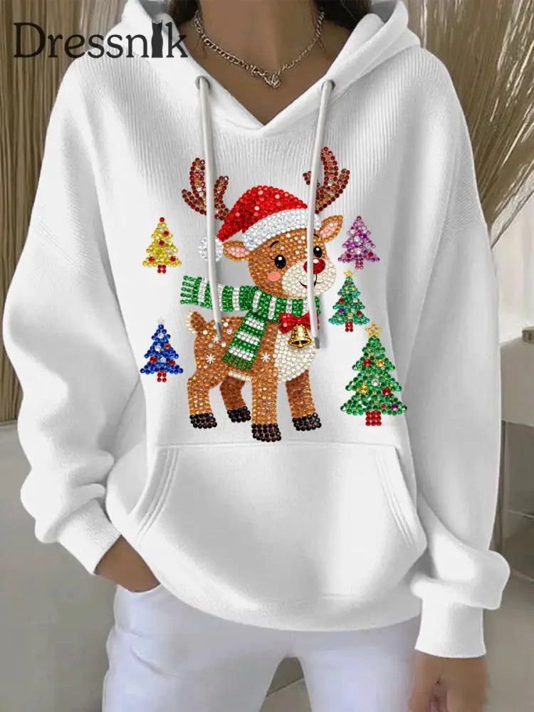 Damen Weihnachts druck Casual Hoodie Weiß / S