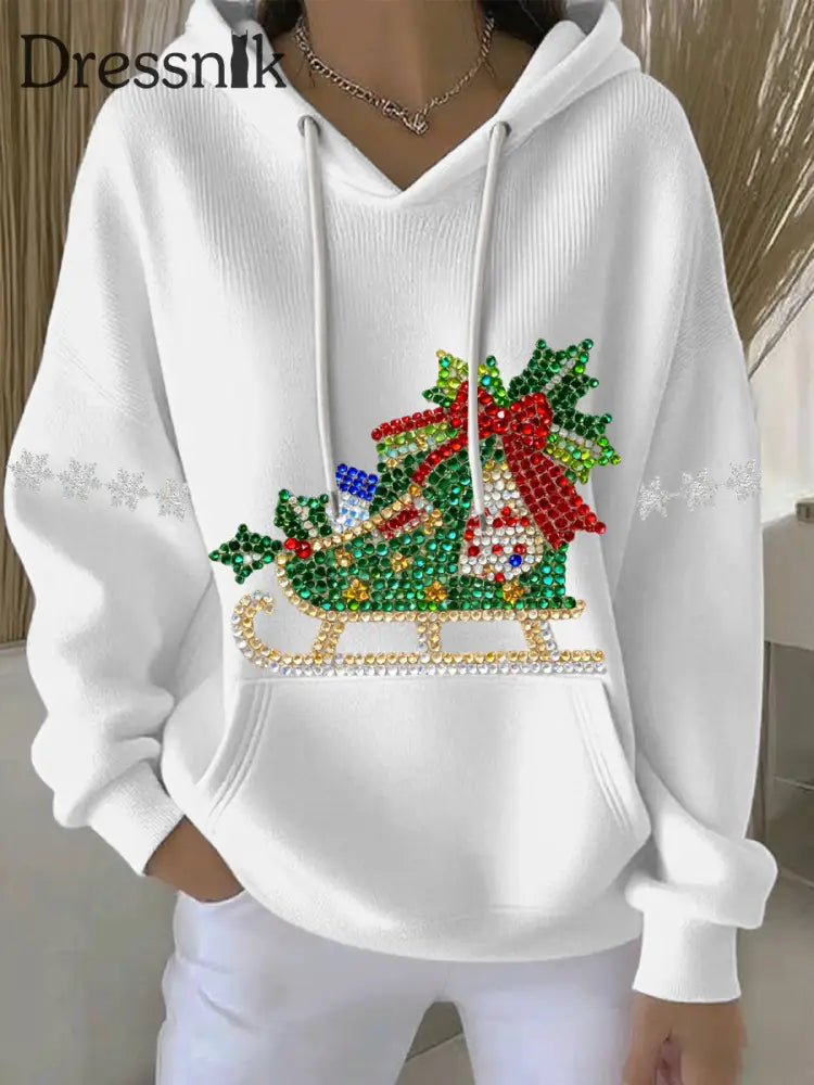 Damen Weihnachts druck Casual Hoodie Weiß / S