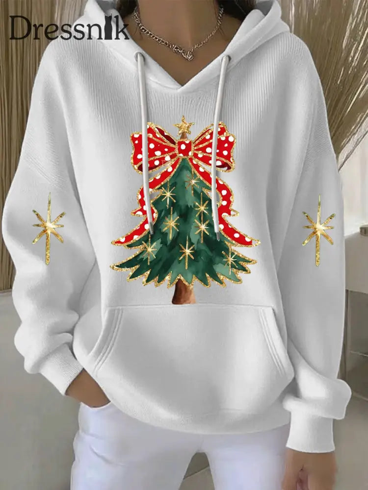 Damen Weihnachts druck Casual Hoodie Weiß / S