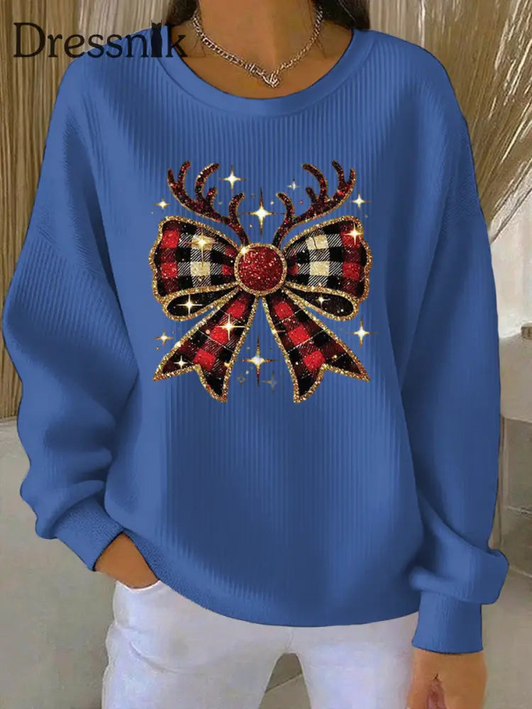 Damen Weihnachts druck Casual Sweatshirt Blau / S