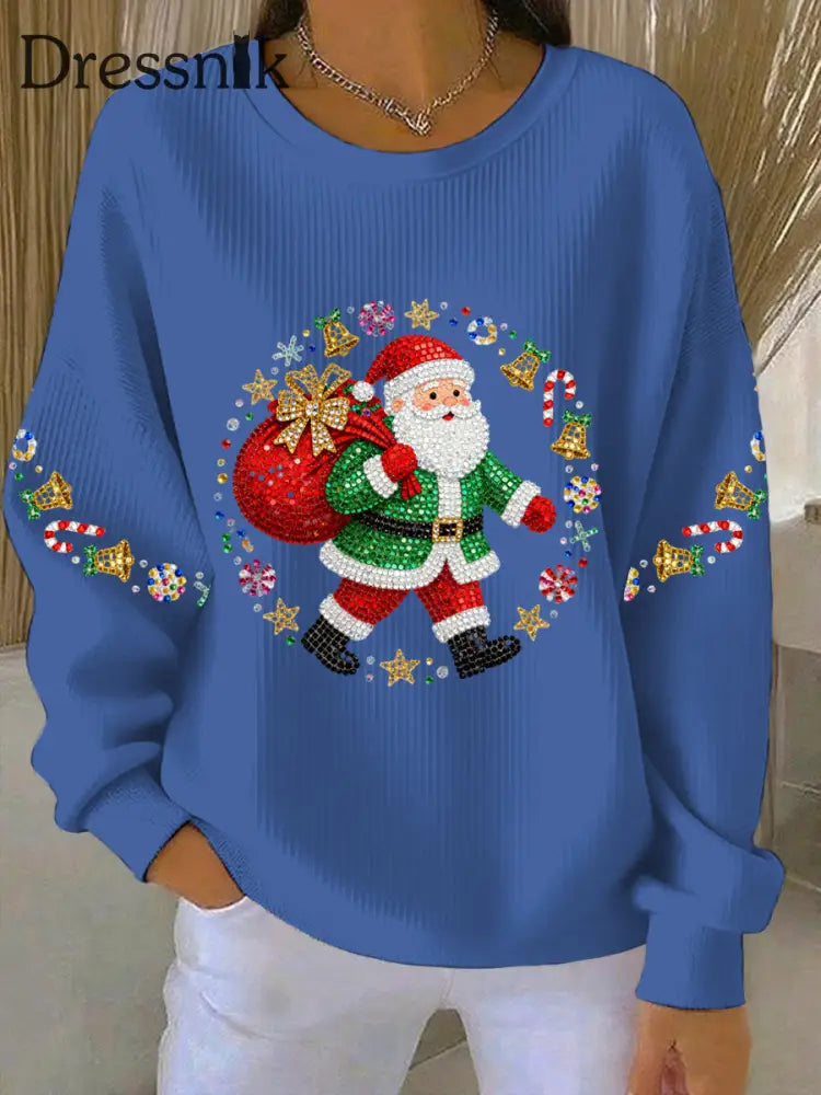 Damen Weihnachts druck Casual Sweatshirt Blau / S