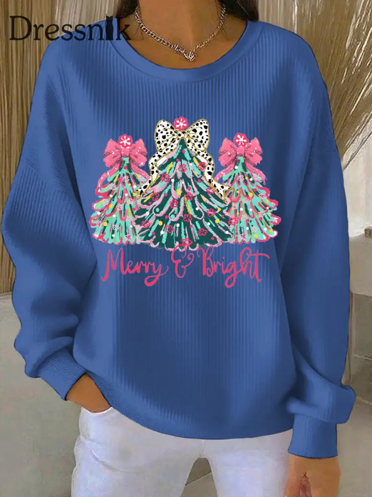 Damen Weihnachts druck Casual Sweatshirt Blau / S