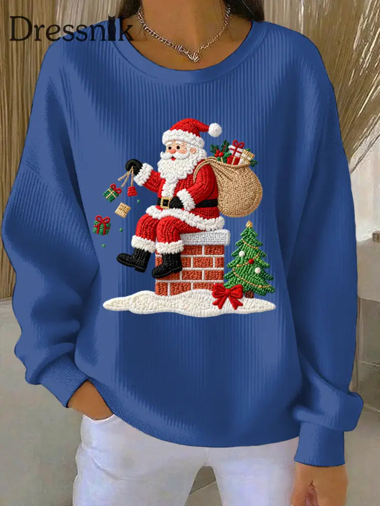 Damen Weihnachts druck Casual Sweatshirt Blau / S