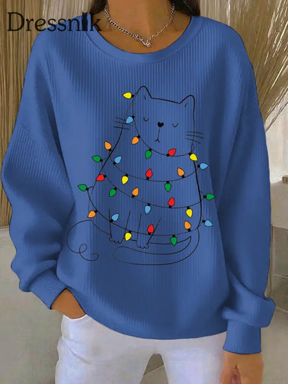 Damen Weihnachts druck Casual Sweatshirt Blau / S