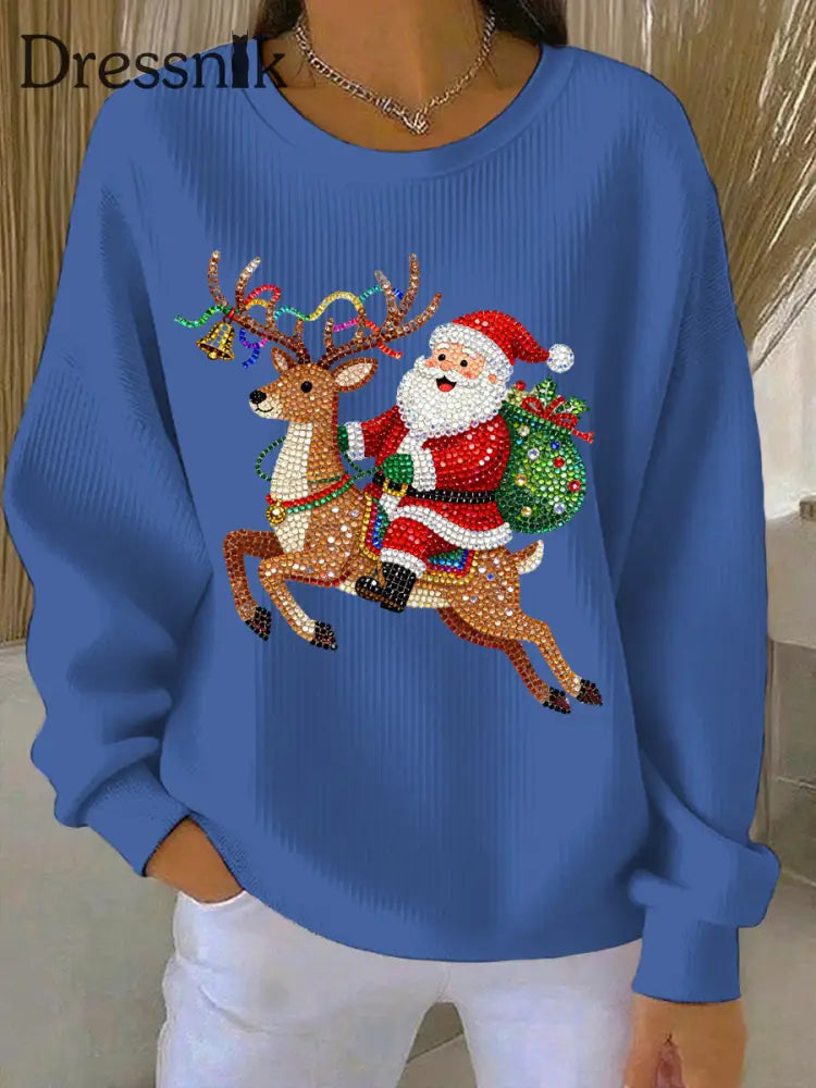 Damen Weihnachts druck Casual Sweatshirt Blau / S