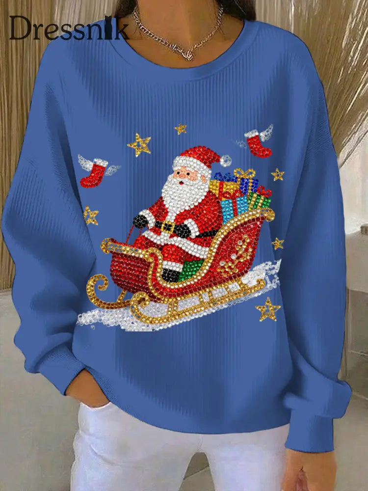 Damen Weihnachts druck Casual Sweatshirt Blau / S