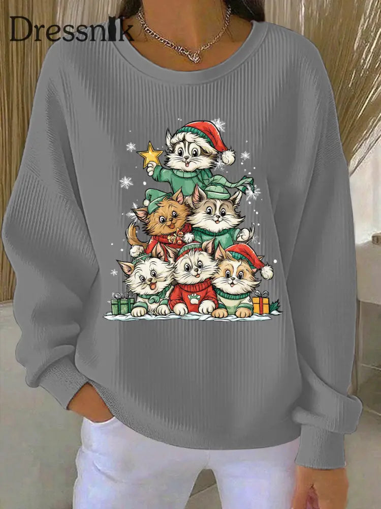 Damen Weihnachts druck Casual Sweatshirt Grau / S