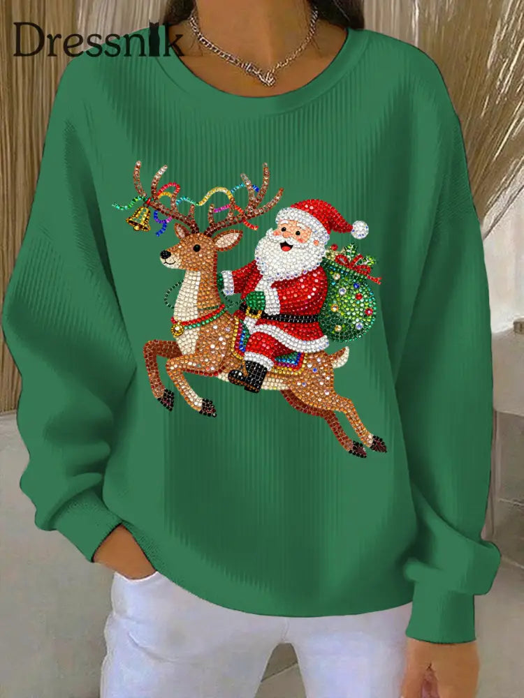 Damen Weihnachts druck Casual Sweatshirt Grün / S