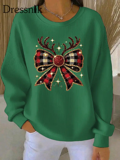 Damen Weihnachts druck Casual Sweatshirt Grün / S