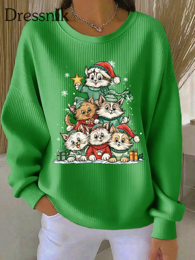 Damen Weihnachts druck Casual Sweatshirt Grün / S