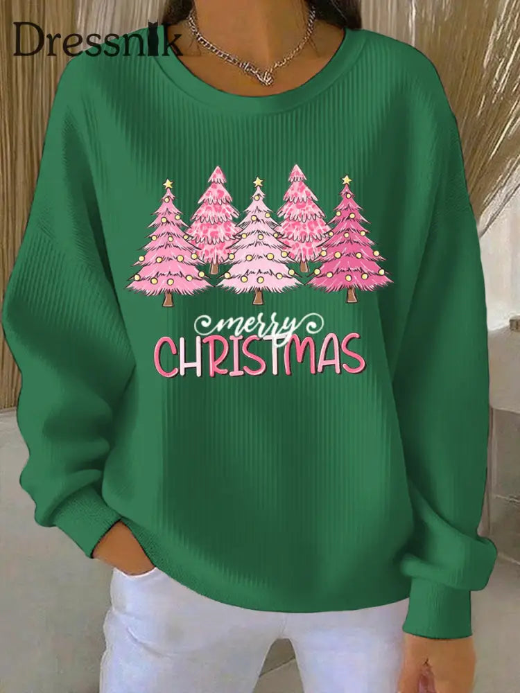 Damen Weihnachts druck Casual Sweatshirt Grün / S