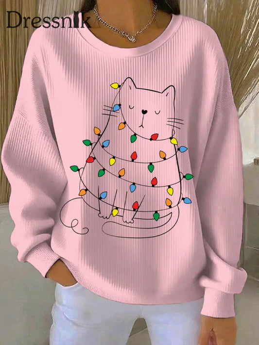 Damen Weihnachts druck Casual Sweatshirt Rosa / S