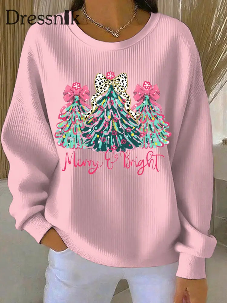 Damen Weihnachts druck Casual Sweatshirt Rosa / S