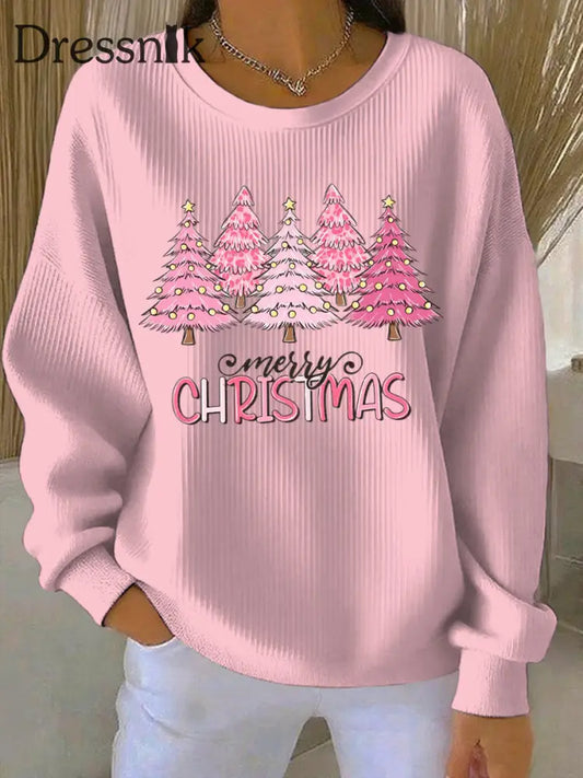 Damen Weihnachts druck Casual Sweatshirt Rosa / S