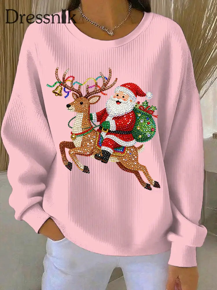 Damen Weihnachts druck Casual Sweatshirt Rosa / S