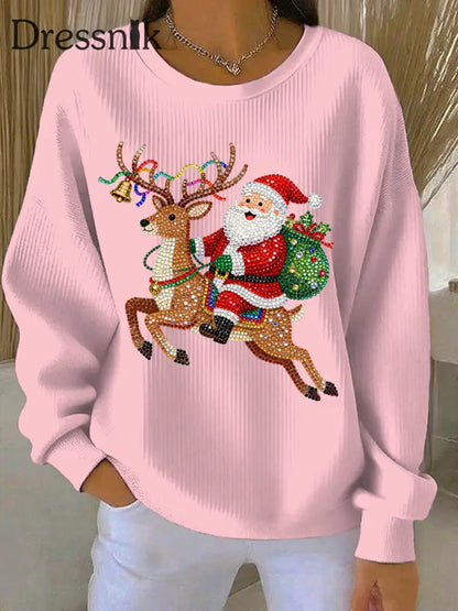 Damen Weihnachts druck Casual Sweatshirt Rosa / S